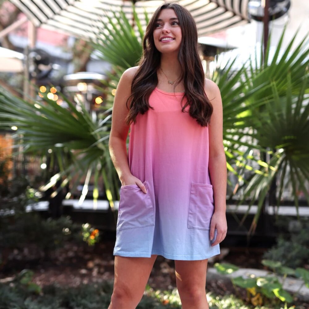 Club Social Beach Ombre Gradient Sleeveless Dress 2X